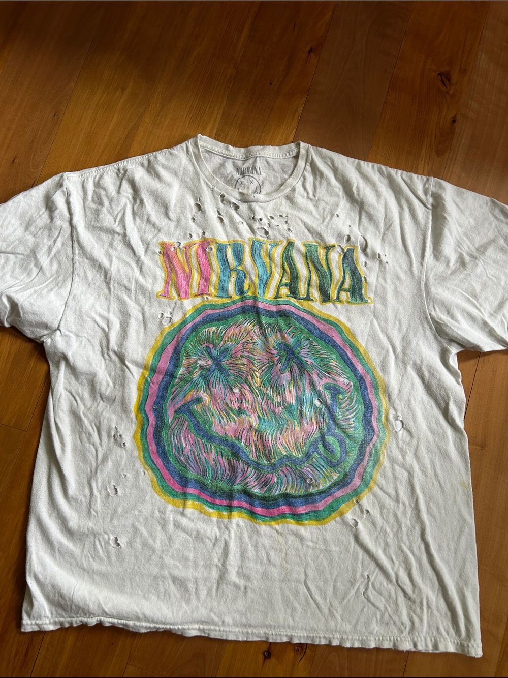NIRVANA White Tee with Multicolor Psychedelic Graphic